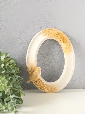 Рамка для фото 10×15 см, панно, картин «Птички овал», (внешний размер 20×15 см), белый с позолотой