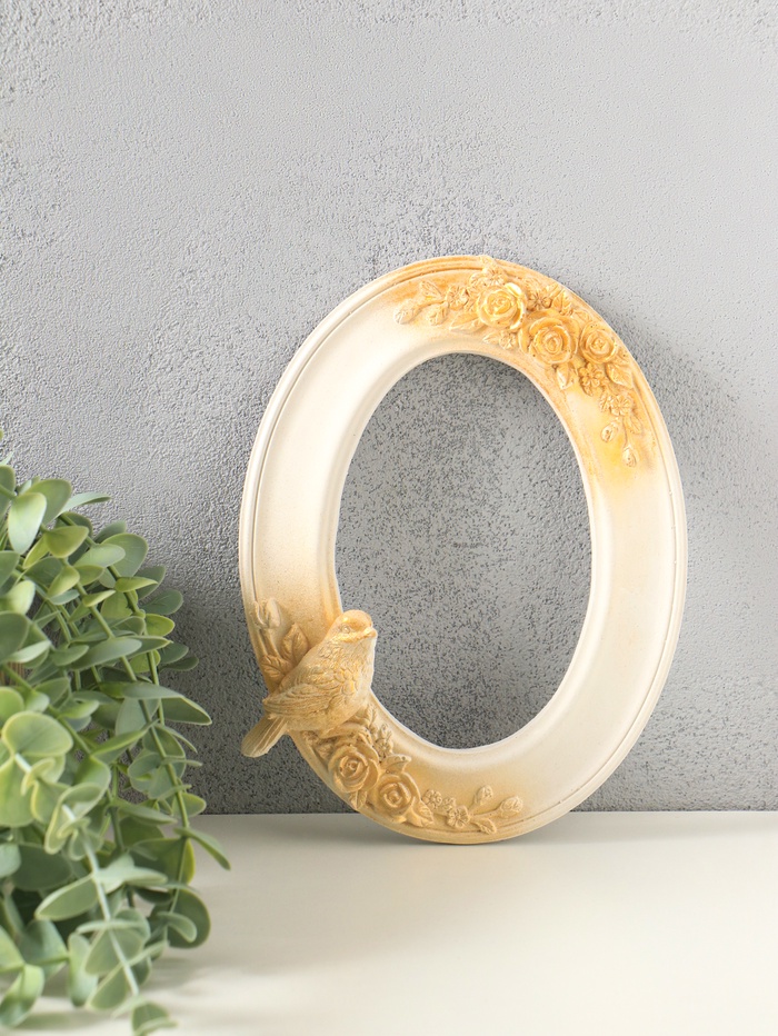 Рамка для фото 10×15 см, панно, картин «Птички овал», (внешний размер 20×15 см), белый с позолотой