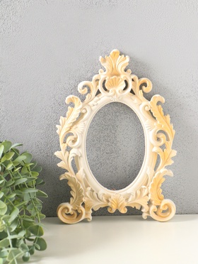 Рамка для фото 10×15 см, панно, картин «Рококо овал», (внешний размер 24×18 см), белый с позолотой