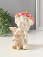 Фигурка гипс «Ангел с мишкой», 14×8 см, белая с позолотой - фото 809651224