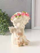 Фигурка гипс «Ангел с мишкой», 14×8 см, белая с позолотой - фото 809651225