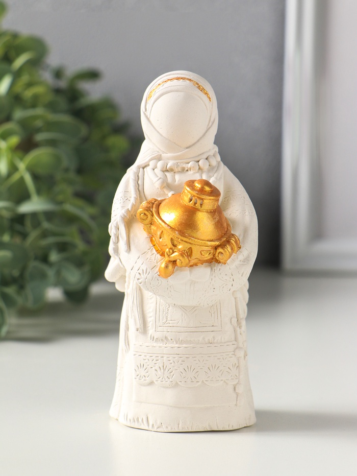 Фигурка гипс «Берегиня Дуняша», 13 см, белая с золотом