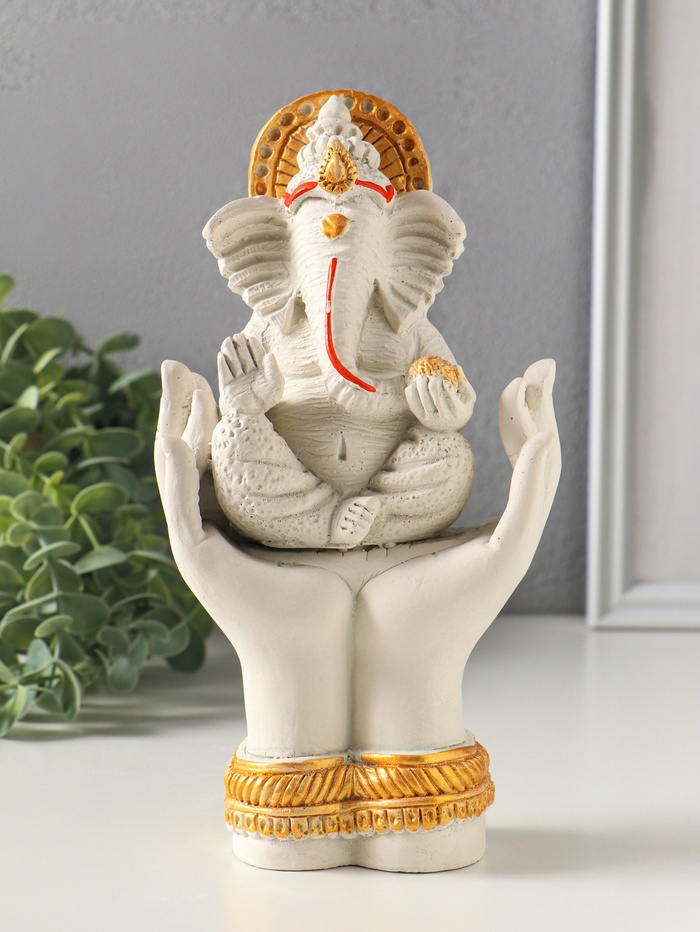 Фигурка гипс «Ганеша», 21.5×11.5 см, белая с позолотой