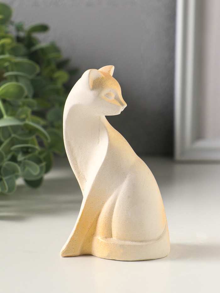 Фигурка гипс «Кошечка геометрия», 10.5 см, белая с позолотой