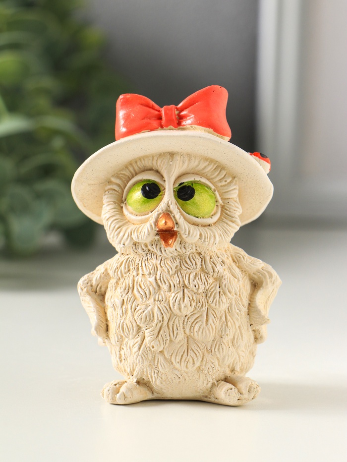 Фигурка гипс «Сова в шляпе», слоновая кость, 8×5 см