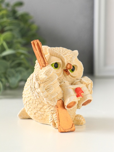 Фигурка гипс «Сова с биноклем», 8×7 см, слоновая кость