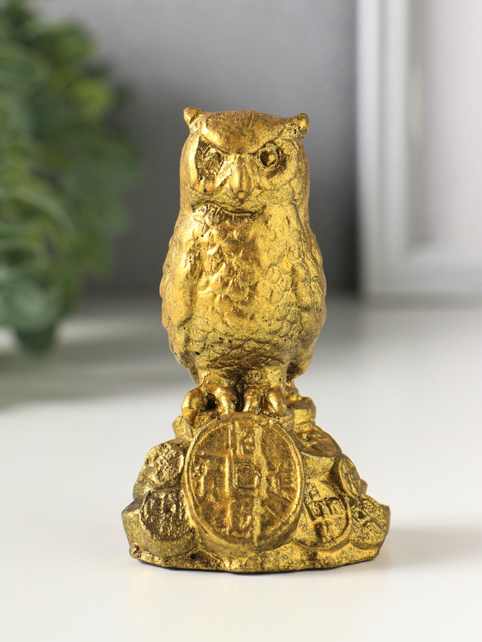 Фигурка гипс «Филин с деньгами», 10×5 см, под золото