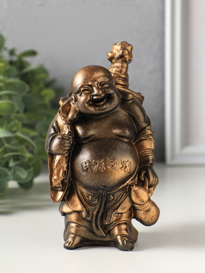 Фигурка гипс «Хотей», 14×8 см, под бронзу винтаж