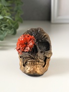 Фигурка гипс «Череп с цветком», 8×7×6 см, под бронзу с алым цветком - фото 809651500