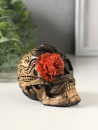 Фигурка гипс «Череп с цветком», 8×7×6 см, под бронзу с алым цветком - фото 809651501