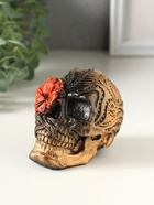 Фигурка гипс «Череп с цветком», 8×7×6 см, под бронзу с алым цветком - фото 809651503