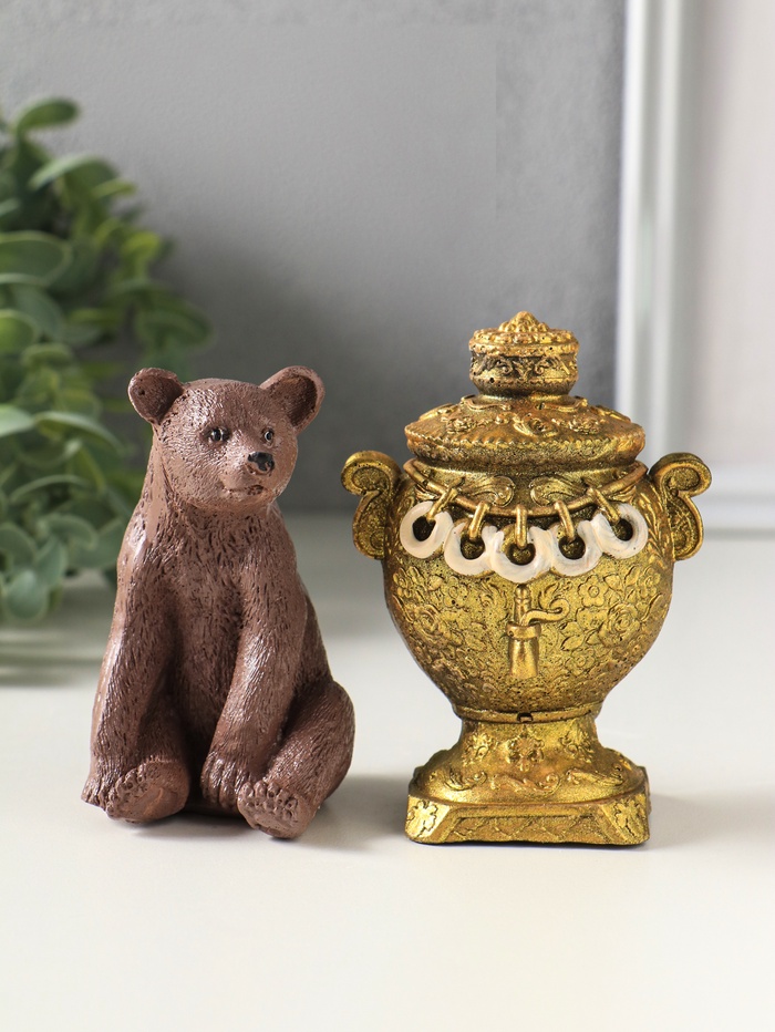 Набор фигурок 2 шт. «Медведь с самоваром», гипс, 11 см