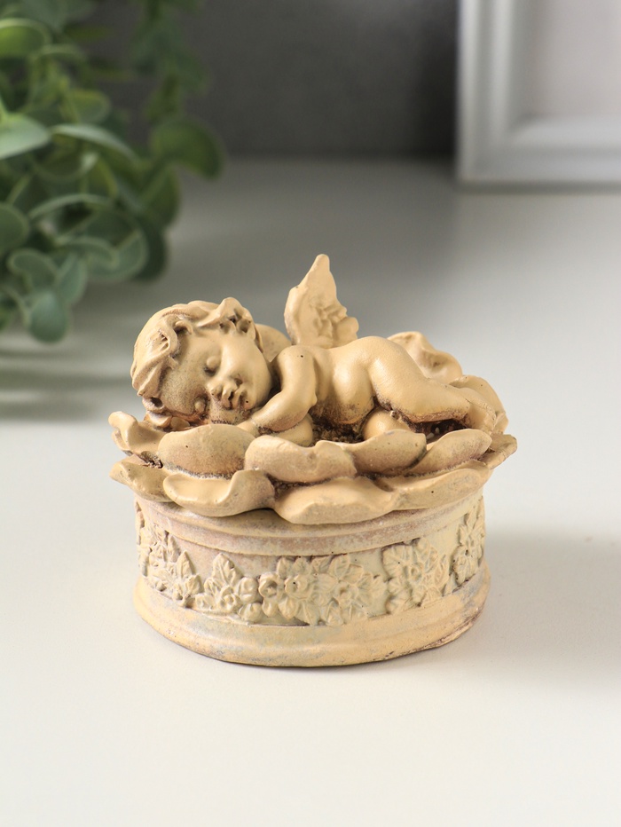 Шкатулка для украшений «Ангел в цветке», 7×7 см, слоновая кость