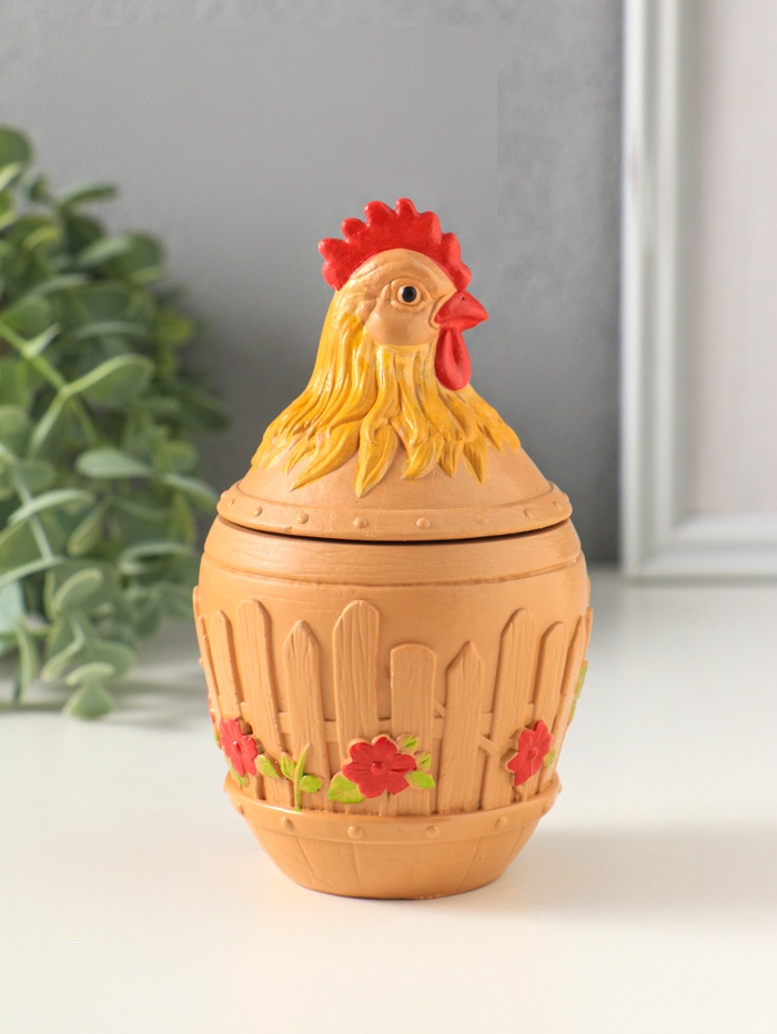 Шкатулка с крышкой для украшений «Петух», 13×7 см, охра - Фото 1
