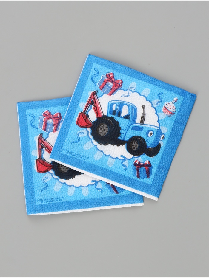 Салфетки бумажные, 24х24 см, 20 шт, Синий трактор