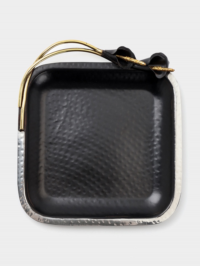 УЦЕНКА Блюдо сервировочное квадратное «Черные каллы» черное с золотом. нержав сталь 22×24×4 см 104 - Фото 1