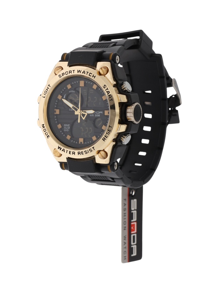 УЦЕНКА Часы наручные электронные, d=5.3 см, будильник, календарь, подсветка, ремешок силикон, золото - Фото 1