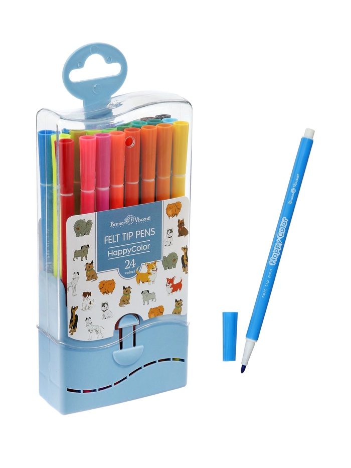 Фломастеры 24 цветов «Собаки», в пластиковом пенале