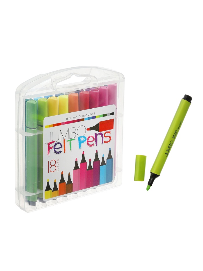 Фломастеры 18 цветов BRIGHT COLORS JUMBO, утолщенные, в пластиковом пенале