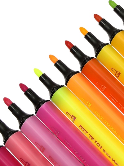 Фломастеры-кисточки 24 BRIGHT, COLORS, двусторонние, в пластиковом пенале
