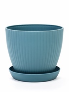 Горшок для цветов Ribbed, 15×15×13 см, 1.2 л, пластиковый, с поддоном, серо-голубой - Фото 1