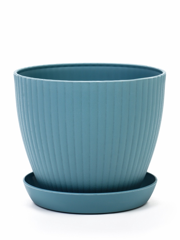 Горшок для цветов Ribbed, 15×15×13 см, 1.2 л, пластиковый, с поддоном, серо-голубой - Фото 1