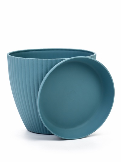 Горшок для цветов Ribbed, 15×15×13 см, 1.2 л, пластиковый, с поддоном, серо-голубой