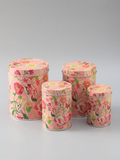 УЦЕНКА Шкатулка металл цилиндр «Цветы на розовом» набор 4 шт. 9.5×6; 11×7.5; 12.5×9; 14×10.5×10.5 см