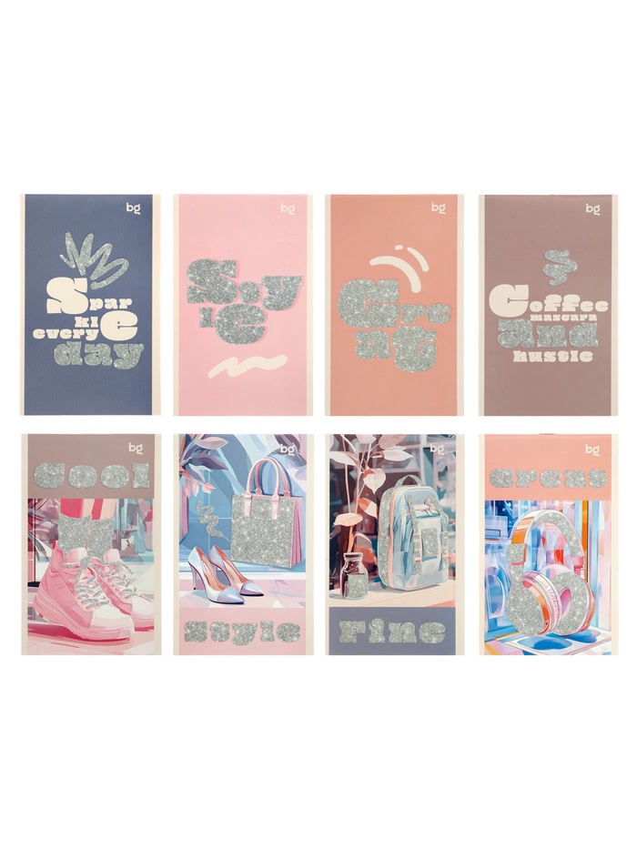 Блокнот А6 «Блестящий стиль», 32 листов в клетку, на скрепке, глиттер, МИКС