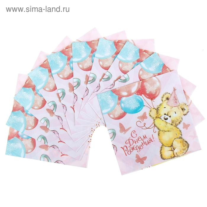 Салфетки «Мишка с шариками», 33 × 33 см, набор 10 шт - Фото 1