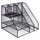 УЦЕНКА Подставка для канцелярских принадлежностей, 7 отделений, сетка, металл, чёрная - Фото 1