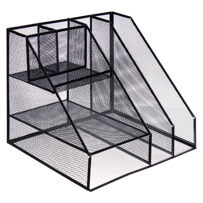 УЦЕНКА Подставка для канцелярских принадлежностей, 7 отделений, сетка, металл, чёрная - Фото 1