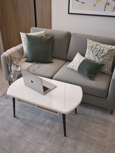 Стол журнальный, 900×500×428 мм, цвет белый глянец/белый бриллиант/чёрный муар