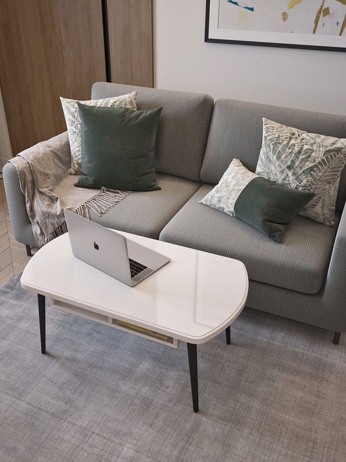 Стол журнальный, 900×500×428 мм, цвет белый глянец/белый бриллиант/чёрный муар - Фото 1