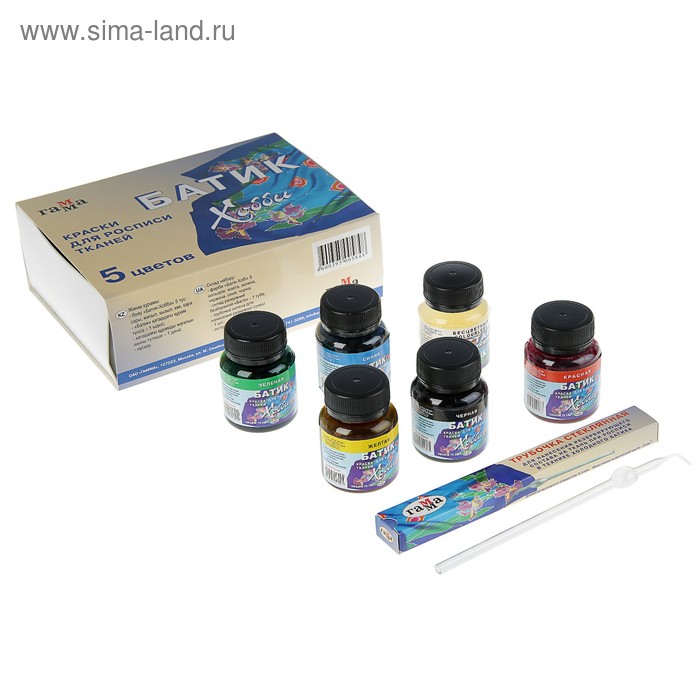 Краска по ткани Гамма «Батик-хобби», набор 5 цветов × 75 мл + резервирующий состав - Фото 1