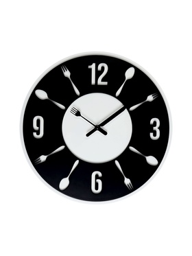 Часы настенные интерьерные «Вилка-ложка», d=35 см, бело-чёрные
