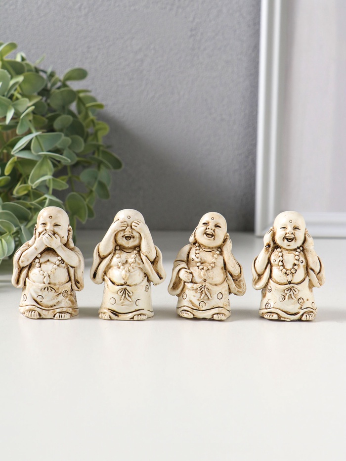 УЦЕНКА Сувенир полистоун «Хотей - не слышу, не вижу, не скажу» набор 4 шт. беж 3×3.5×5.5 см 1095674 - Фото 1