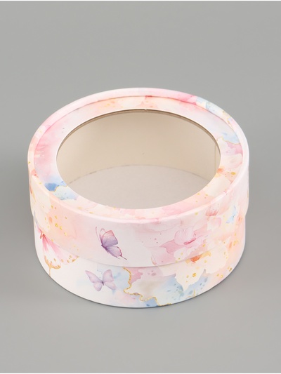 Коробка подарочная тубус с окном «Бабочки», 12×12×5 см