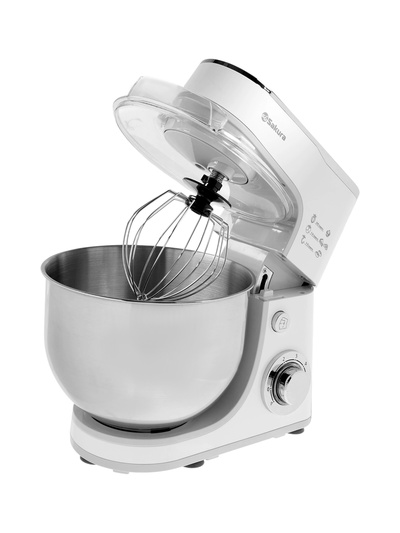Миксер планетарный Sakura SA-6332W, 1300 Вт, 6 скоростей, чаша 5 л, 3 насадки, белый