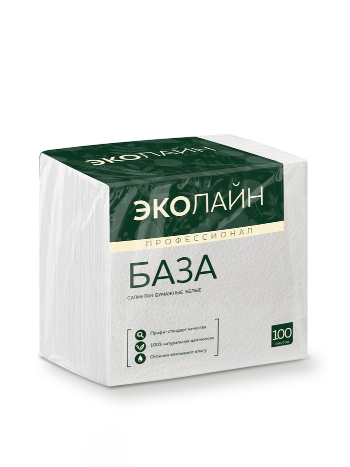 Салфетка однослойная в прозрачной уп, «Эколайн» белая, 100 л., 24×24 - Фото 1