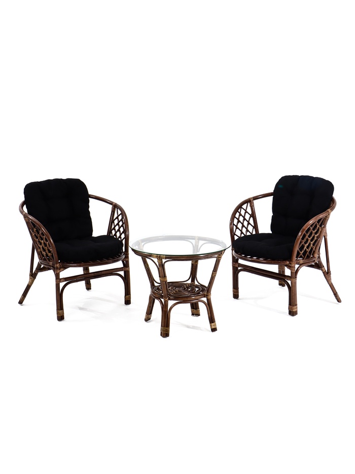 Набор садовой мебели "Bagama": 2 кресла, 1 стол, ротанг тёмный, подушки чёрные - Фото 1