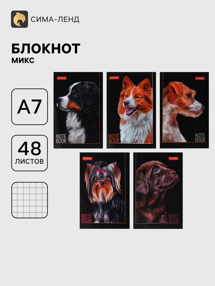 Блокнот А7, 48 листов в клетку, «Лучший друг», 60 г/м², на клею, 5 в МИКС - Фото 1