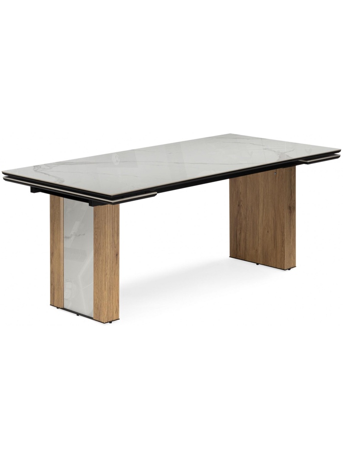 Стол кухонный керамический раздвижной «Бернардо», 1800(2400)×900×790 мм, цвет дуб монтана/мрамор серый