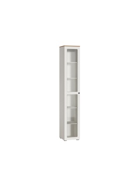 Шкаф - витрина «Опра 16.394.03», 400×418×2298 мм, цвет белый PE шагрень/дуб золотой крафт