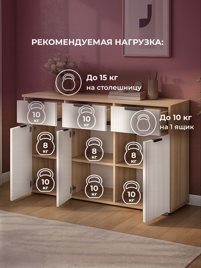 Комод напольный «Стокгольм КМ03-1200», 1200×454×838 мм, цвет дуб сонома/пломбир