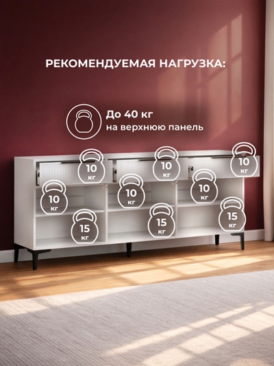 Тумба под ТВ напольная «Иадама», 3 двери, 1802×420×790 мм, цвет белый/белый софт