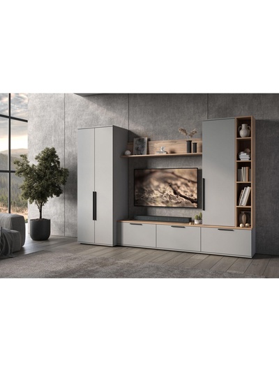 Тумба под ТВ напольная «Филеста», 2006×370×1862 мм, цвет шиншилла серая/дуб вотан