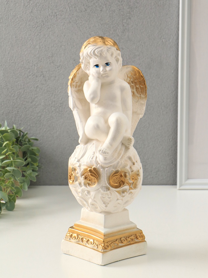 Фигура гипс «Ангел на шаре», белый, 37×12×12 см