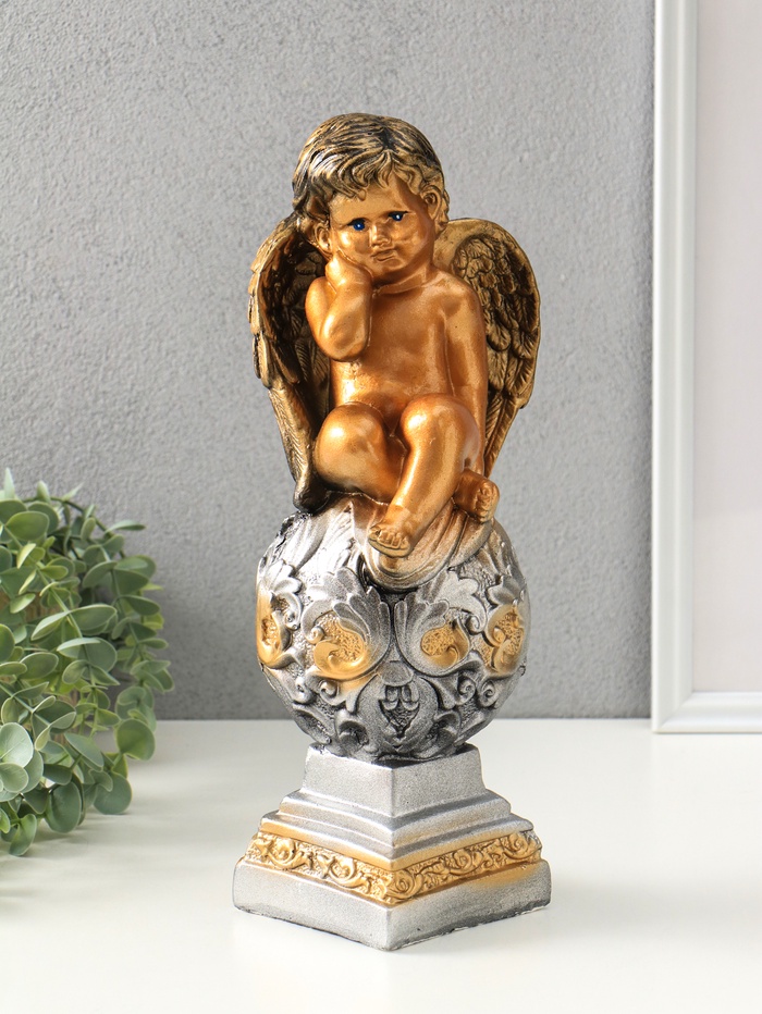 Фигура гипс «Ангел на шаре», под бронзу, 37×13×13 см