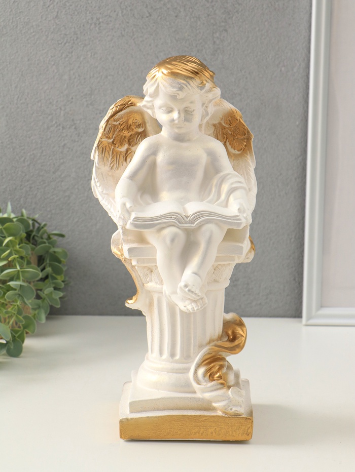 Фигура гипс «Ангел с книгой сидя», перламутр, 34×18×17 см